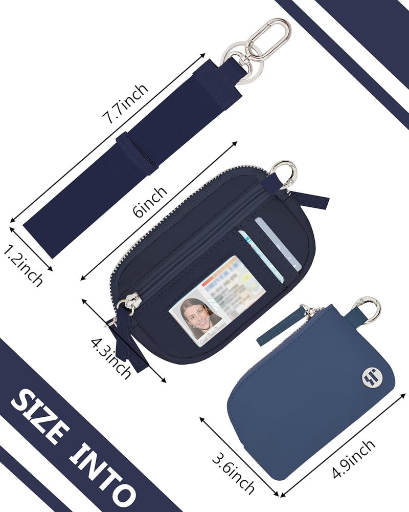 Sunpour Store محفظة نايلون مع حزام للنساء، محفظة RFID مع سلسلة مفاتيح للنساء، محافظ صغيرة للنساء مع حزام، حقيبة نقود وحزام للرحلات (أزرق فاتح وأزرق داكن) - Image 2